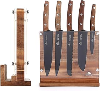 ENOKING Magnetic Knife Block, Natural Wooden Knife Block with Double Side Magnetic and Transperant Acrylic Protection - Image 1