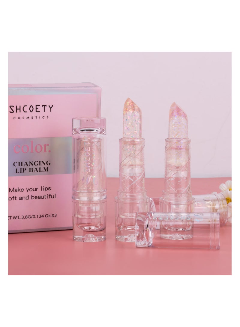 SHCOETY أحمر شفاه سحري يتغير لونه مرطب يدوم مغذي رطوبة 3 قطع - Image 5