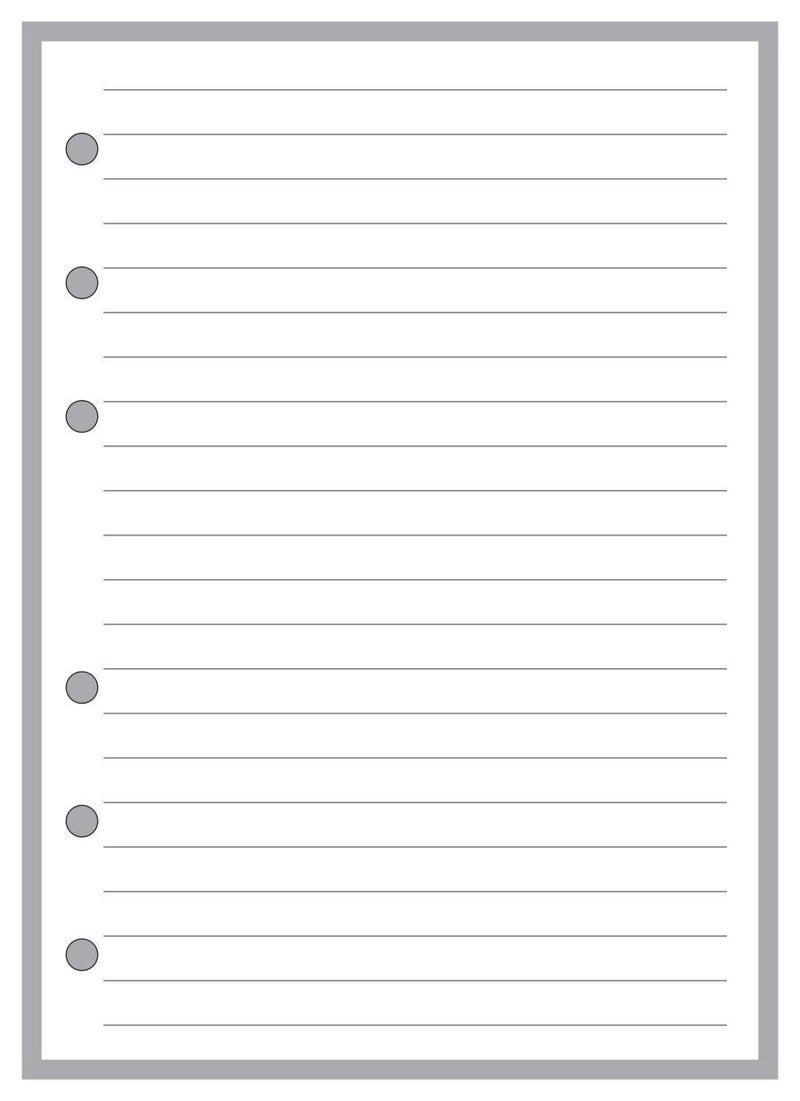 B6 Size Simple Lined Note Paper Planner Insert, Sized and Punched for 6-Ring Notebooks 4.9" x 6.9" (125mm x 176mm)