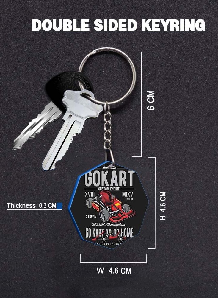 Service Zone Keychain Small Gift To Love One Octagon Shape With Double Side Print Gokart Or Go Home 
