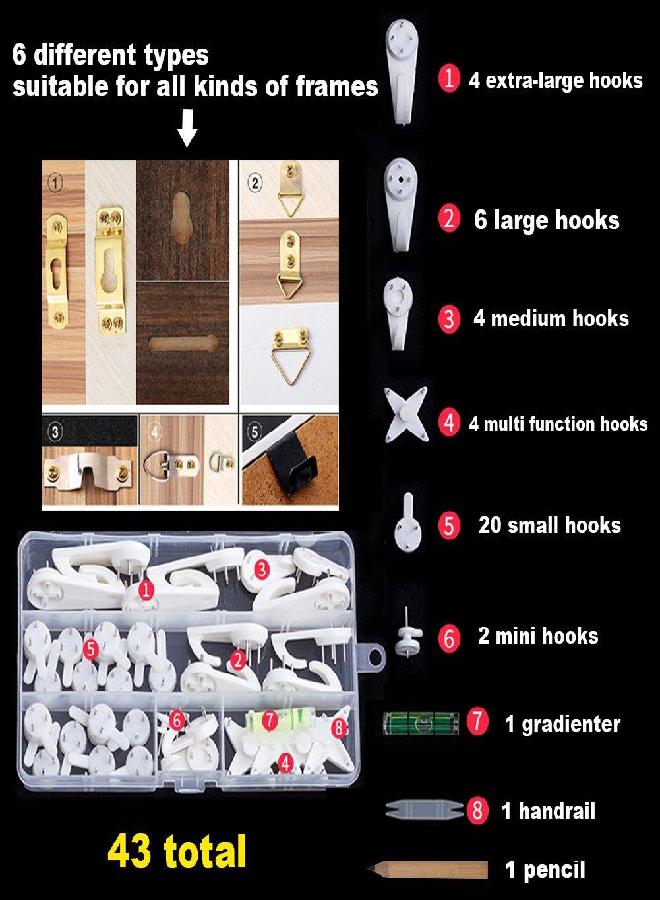 EuTengHao EuTengHao 43Pcs Invisible Nail Screws Wall Hooks No Trace Picture Hangers Traceless Photo Hook Hardwall Drywall Picture Hooks Multi Function Heavy Duty Picture Art Painting Frame Hanger (35Lbs,6Types)  - Image 1