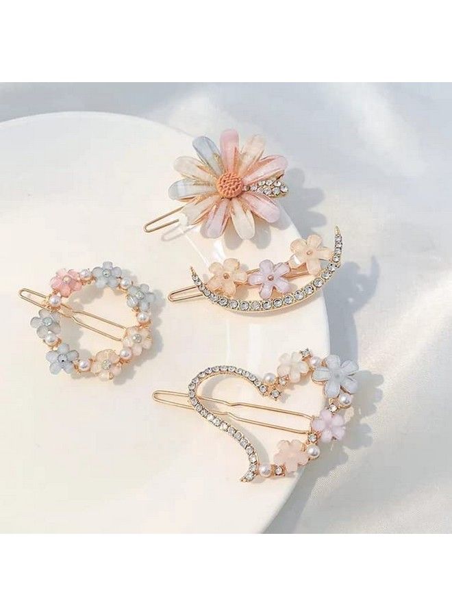 La belleza مشابك شعر كريستالية هندسية مزهرة ؛ دبابيس شعر ؛ إكسسوارات شعر ؛ دبابيس شعر ؛ انزلاقات شعر للفتيات والنساء عبوة من 4 - Image 1