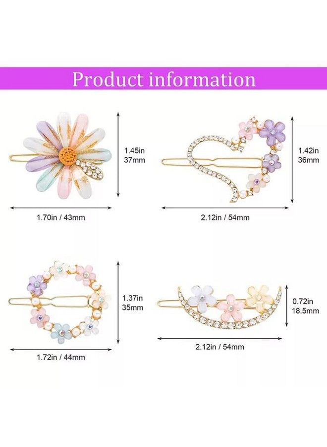 La belleza مشابك شعر كريستالية هندسية مزهرة ؛ دبابيس شعر ؛ إكسسوارات شعر ؛ دبابيس شعر ؛ انزلاقات شعر للفتيات والنساء عبوة من 4 - Image 3
