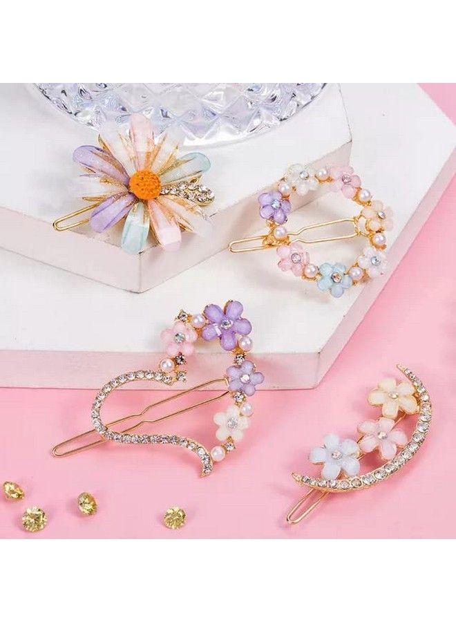 La belleza مشابك شعر كريستالية هندسية مزهرة ؛ دبابيس شعر ؛ إكسسوارات شعر ؛ دبابيس شعر ؛ انزلاقات شعر للفتيات والنساء عبوة من 4 - Image 5