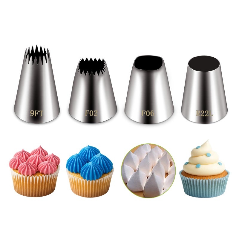 Suuker extra large piping tips set F02 F06 9FT R22L stainless steel round piping tiplarge star square wide jumbo piping tipseclair churro meringue for cake cupcake cookie decorating