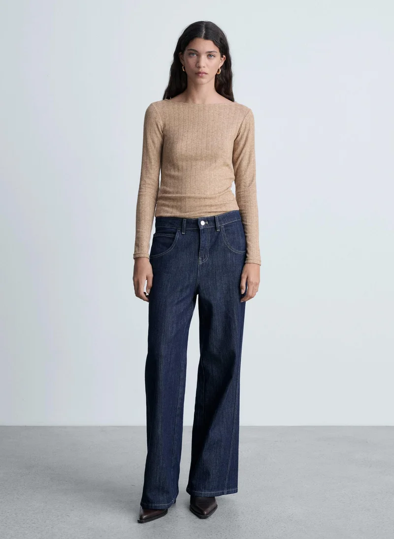 MANGO Casual Pointelle Crew Neck T-Shirt