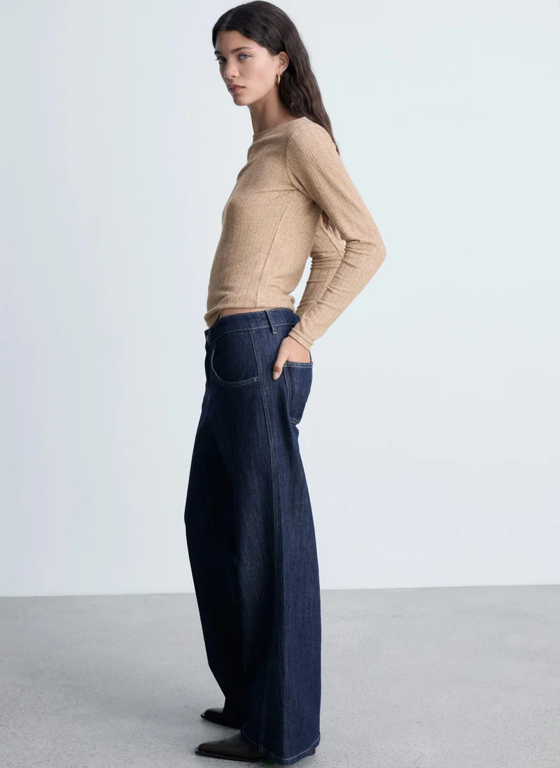 MANGO Casual Pointelle Crew Neck T-Shirt