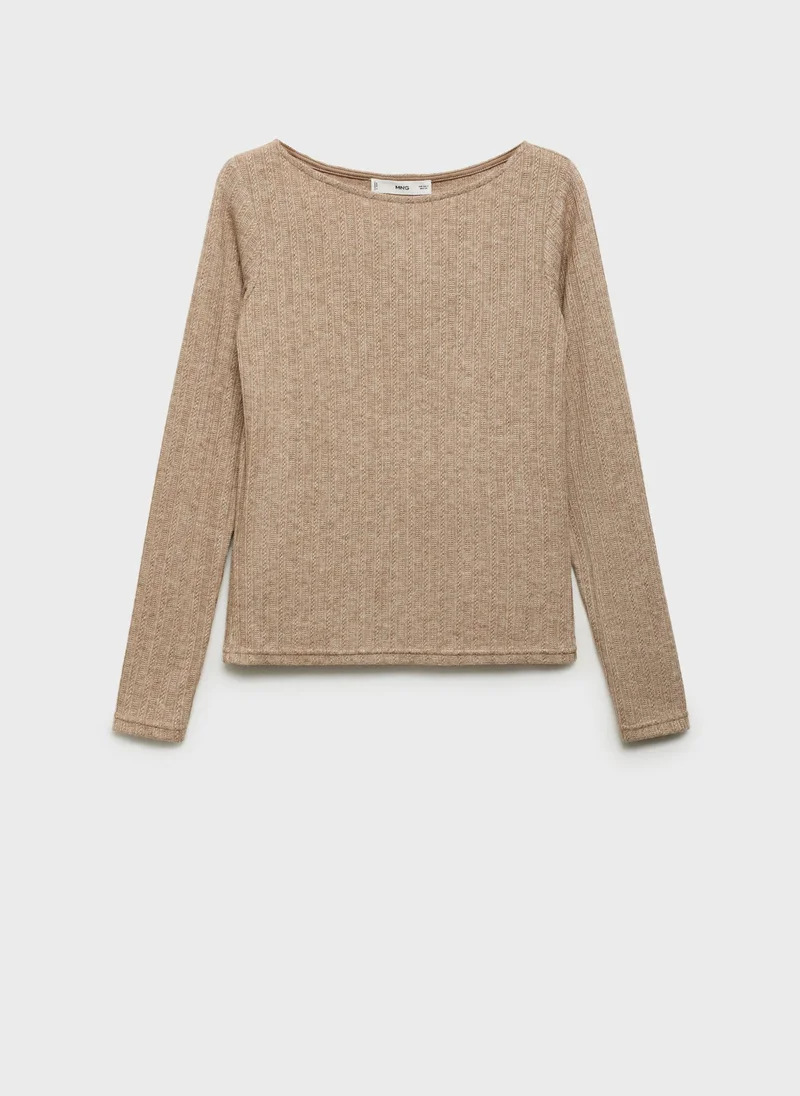 MANGO Casual Pointelle Crew Neck T-Shirt