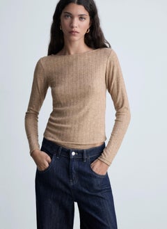 MANGO Casual Pointelle Crew Neck T-Shirt  - Image 1