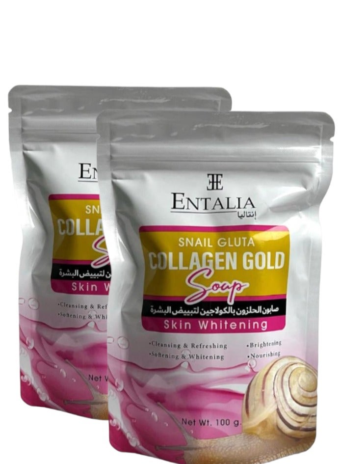 إنتاليا قطعتين صابونة الحلزون التايلاندي والغلوتا والكولاجين الذهبي لتوحيد لون البشرة  ويعطي نعومة ولمسة حريرية 100 جرام - Image 1