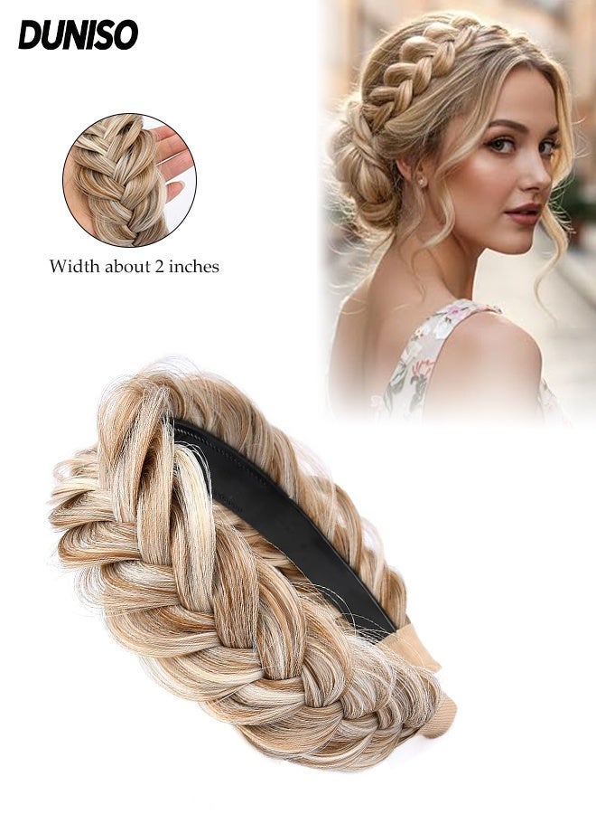 DUNISO Wide Messy Braided Headband with Teeth ，Fishtail Braid Wig Headband,Synthetic Hair Plaited Headband ，Summer Breathable Hair Accessories for Face Washing Daily Use - Image 1