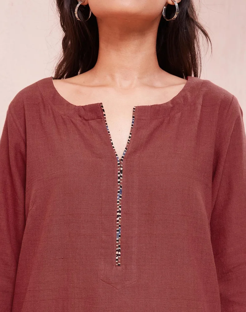 Fabindia Maroon Cotton  Knee Length Kurta