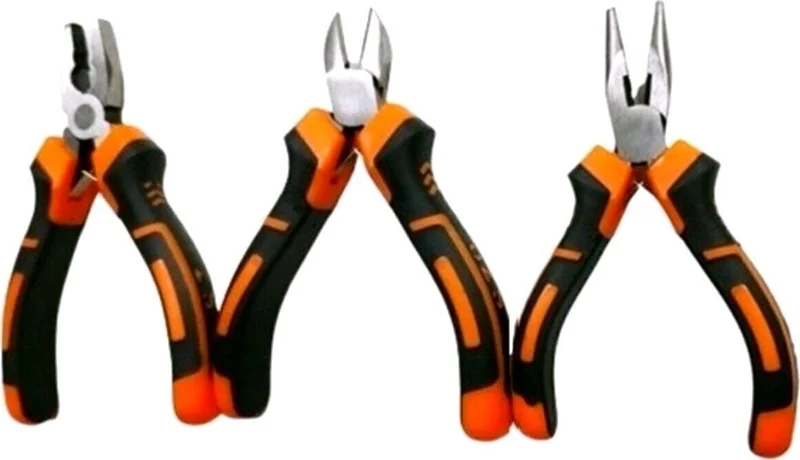 BarkoFix 3 Piece Mini Pliers Set Side Cutter Needle Pliers Electrician Set Hobby Professional Use