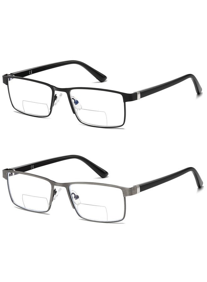 LKEYE Bifocal Reading Glasses Men Progressive Blue Light Blocking Computer Readers No Line Wide Metal Frame Designer Cheaters Transition Square Stylish Fashion Eyewear LK6013 +2.00 Strength - Image 1