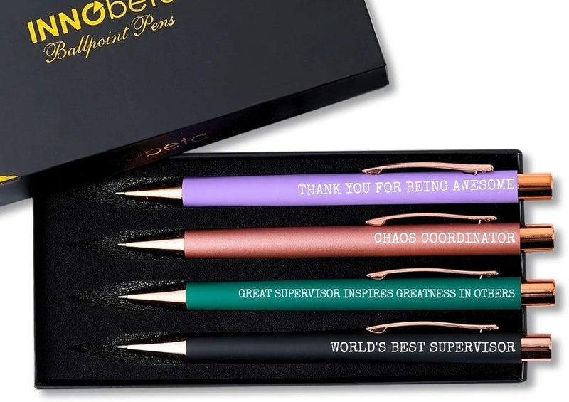 InnoBeta Supervisor Gifts Ballpoint Pen Set of 4 Funny Gifts for Woman Office Tools for Birthday Christmas  Best Supervisor - Image 1