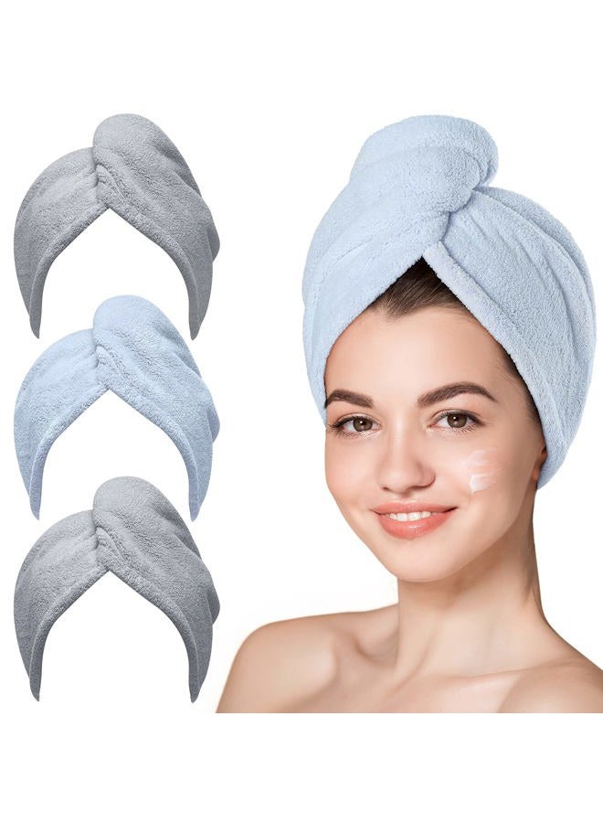 Hicober Microfiber Hair Towel, 3 Packs Hair Turbans for Wet Hair, Drying Hair Wrap Towels for Curly Hair Women Anti Frizz (Grey,Blue,Grey) - Image 1
