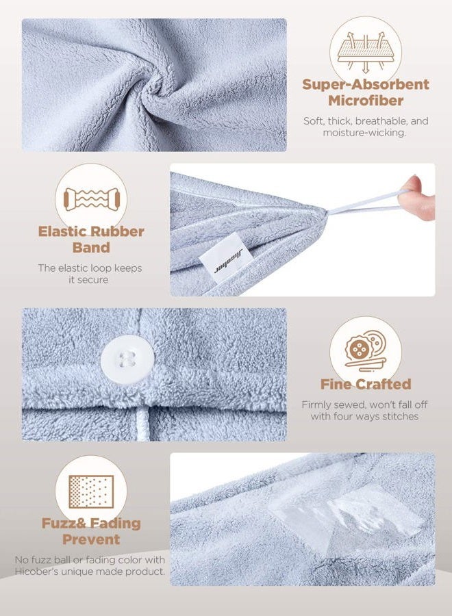 Hicober Microfiber Hair Towel, 3 Packs Hair Turbans for Wet Hair, Drying Hair Wrap Towels for Curly Hair Women Anti Frizz (Grey,Blue,Grey) - Image 3