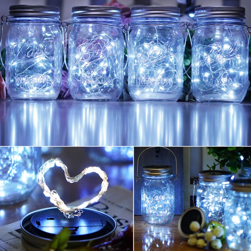 SmilingTown Mason Jar Solar Lights 30 LED,10 Pack Hanging Solar Mason Jar Lantern Outdoor, Waterproof Fairy Lights Solar Lanterns for Patio Garden, Wedding,Yard - Cool White (NO Jars) - Image 3