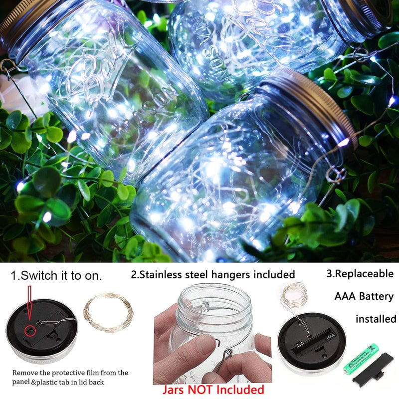 SmilingTown Mason Jar Solar Lights 30 LED,10 Pack Hanging Solar Mason Jar Lantern Outdoor, Waterproof Fairy Lights Solar Lanterns for Patio Garden, Wedding,Yard - Cool White (NO Jars) - Image 5