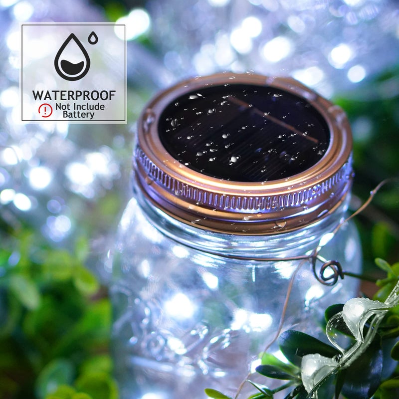 SmilingTown Mason Jar Solar Lights 30 LED,10 Pack Hanging Solar Mason Jar Lantern Outdoor, Waterproof Fairy Lights Solar Lanterns for Patio Garden, Wedding,Yard - Cool White (NO Jars) - Image 4