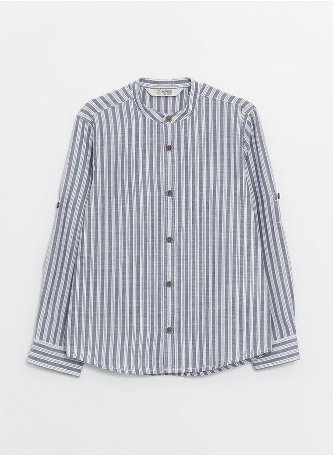 LC WAIKIKI Grandad Collar Striped Long Sleeve Boy Shirt  - Image 1