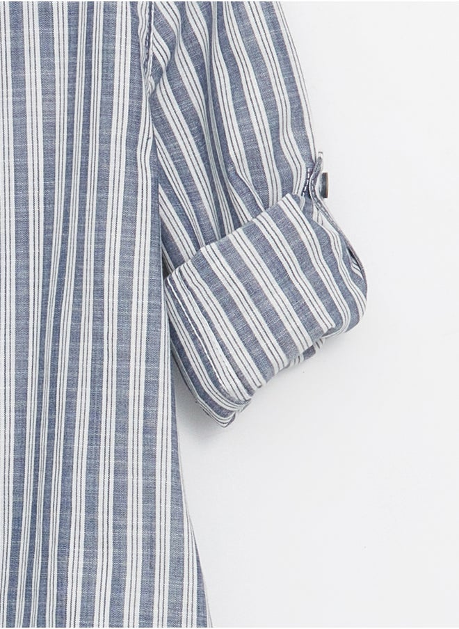 LC WAIKIKI Grandad Collar Striped Long Sleeve Boy Shirt  - Image 2