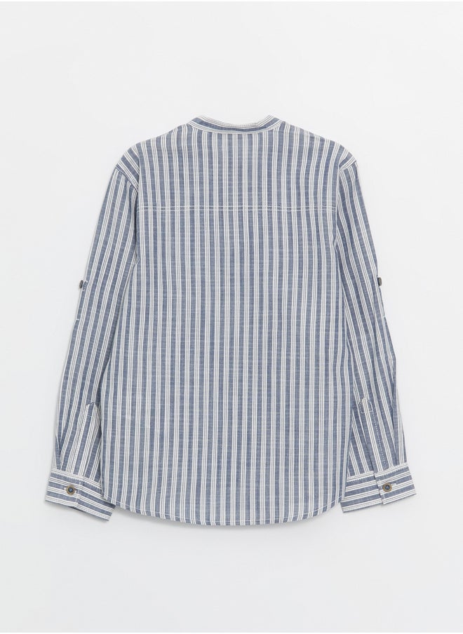 LC WAIKIKI Grandad Collar Striped Long Sleeve Boy Shirt  - Image 3