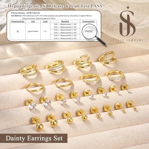 Jstyle Hypoallergenic 14k Gold Plated Stud Hoop Earrings for Women Surgical Stainless Steel Flat Back Earrings Small Stack Hoops Cartilage Earring Set for Multiple Piercing Jewelry Gifts for Women B - Image 3