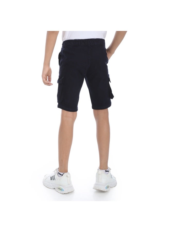 Andora Double Closure Gabardine Boys Cargo Shorts _ Heather Black - Image 3