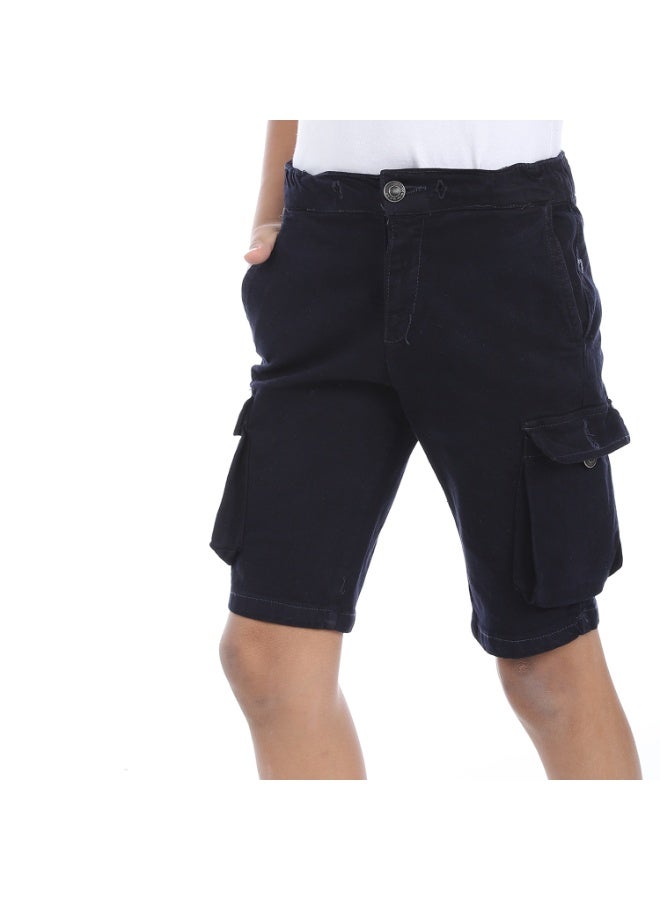 Andora Double Closure Gabardine Boys Cargo Shorts _ Heather Black - Image 4