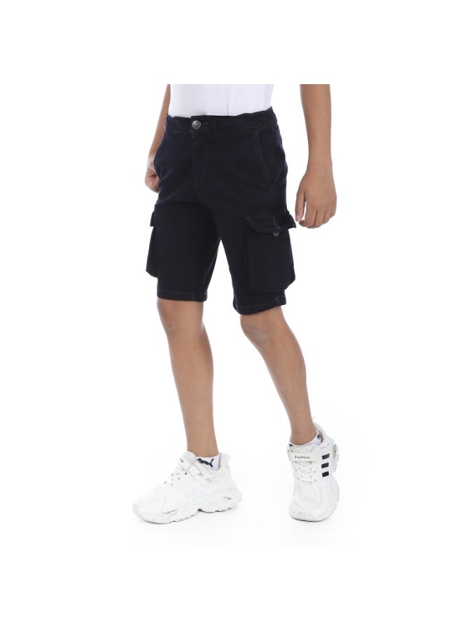 Andora Double Closure Gabardine Boys Cargo Shorts _ Heather Black - Image 5