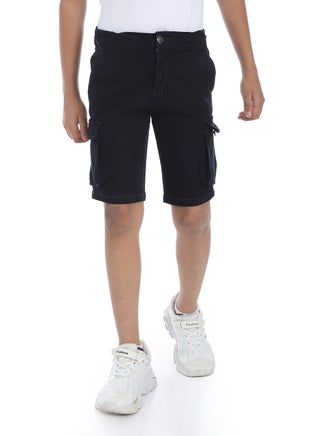 Double Closure Gabardine Boys Cargo Shorts _ Heather Black