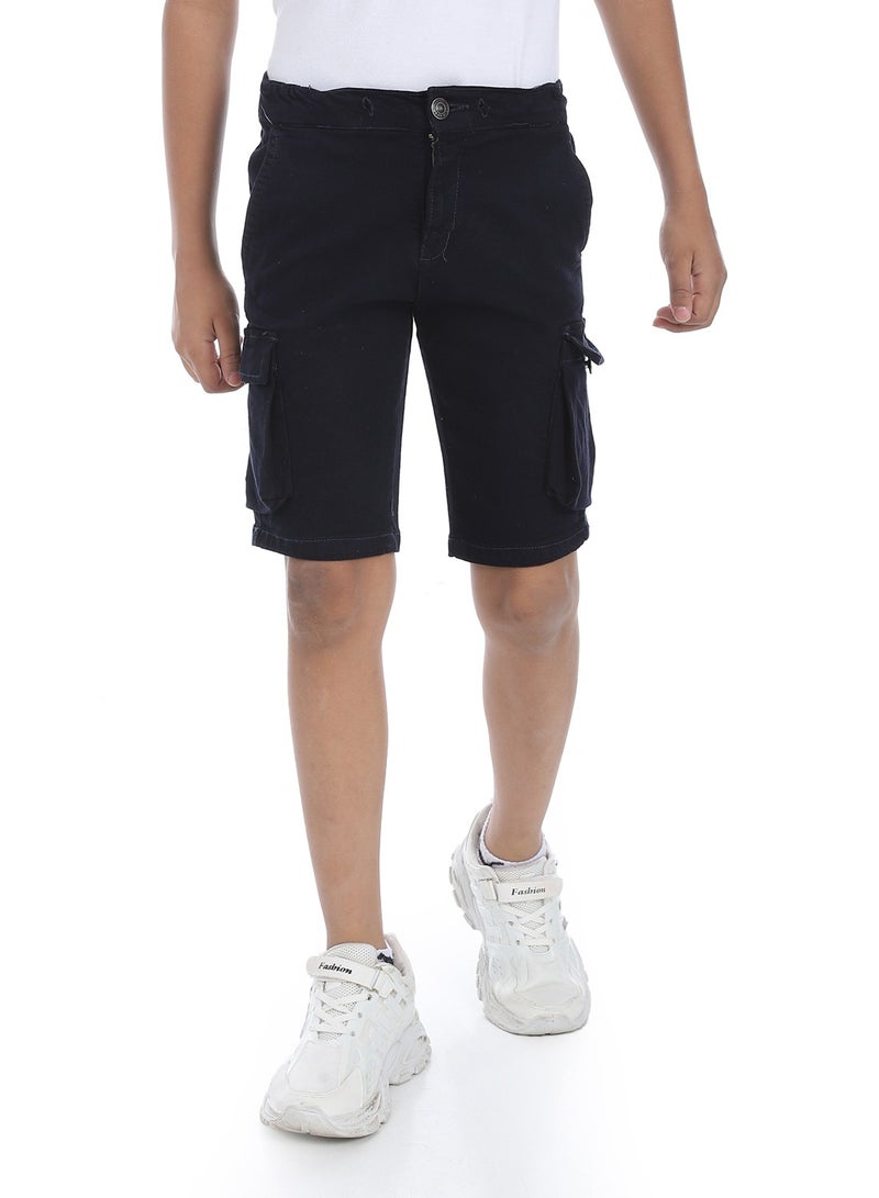 Andora Double Closure Gabardine Boys Cargo Shorts _ Heather Black - Image 1