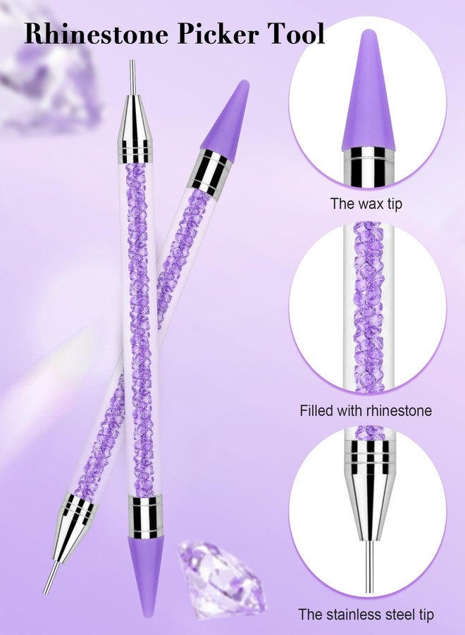 Rolybag Rhinestone Picker Tool, 2 Rhinestone Dotting Tool Wax Pen Dual-Ended with 4PCS Replaceable Wax Tips and 1 Tweezer for DIY Nail Art Tool (A- Purple) - Image 2