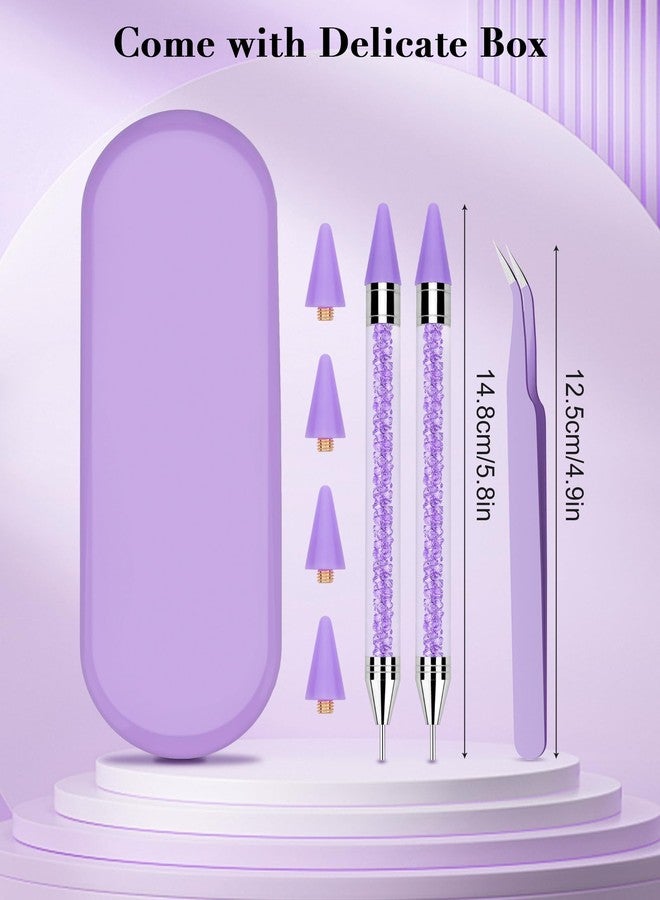 Rolybag Rhinestone Picker Tool, 2 Rhinestone Dotting Tool Wax Pen Dual-Ended with 4PCS Replaceable Wax Tips and 1 Tweezer for DIY Nail Art Tool (A- Purple) - Image 5