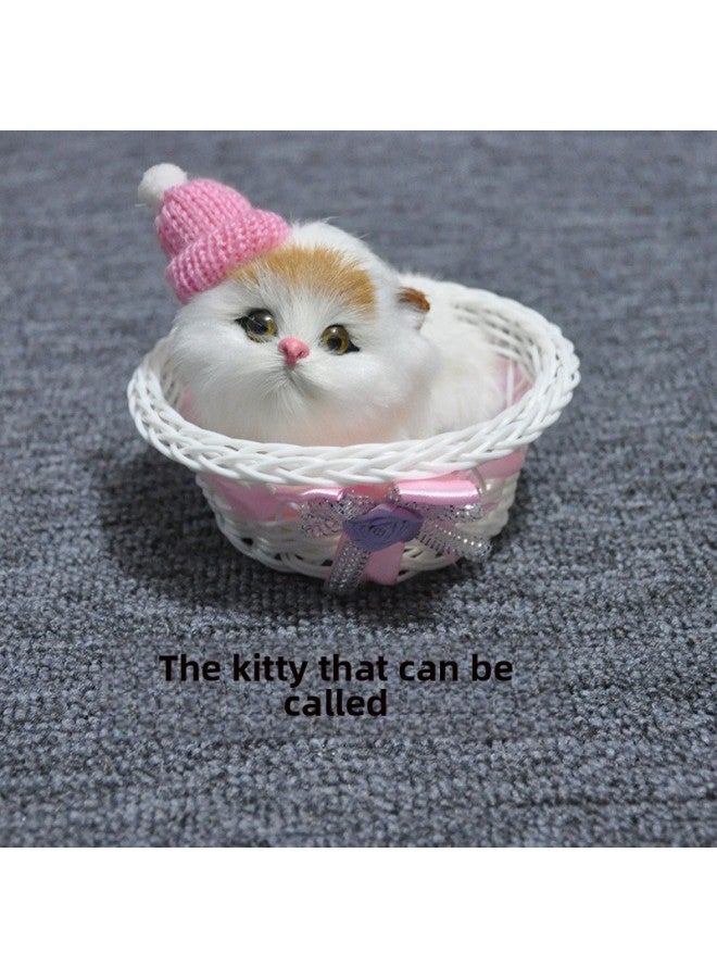 Simulation Of Kitten Fur Small Animal Car Ornaments A Press Will Call Adorable Pet Kitten Toy Ornaments-Color:Pink Hat Yellow Head Crooked Big Head Cat  - Image 3