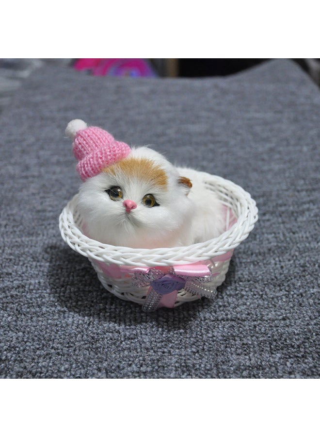 Simulation Of Kitten Fur Small Animal Car Ornaments A Press Will Call Adorable Pet Kitten Toy Ornaments-Color:Pink Hat Yellow Head Crooked Big Head Cat  - Image 5