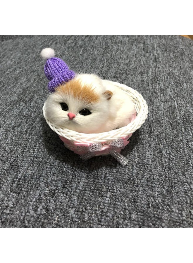 Simulation Of Kitten Fur Small Animal Car Ornaments A Press Will Call Adorable Pet Kitten Toy Ornaments-Color:Pink Hat Yellow Head Crooked Big Head Cat  - Image 4