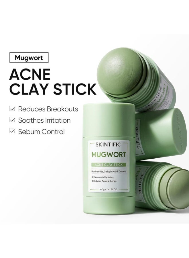SKINTIFIC Mask Stick for Face Duo Set |Mugwort Clay Stick Mask 40g | Redness Soothing & Breakout Control & Deep Pore Cleansing Blackhead Remover Face Mask Stick40g | Mud Mask with Natural Alaska Volcano Clay, Gentle Exfoliating - Image 2