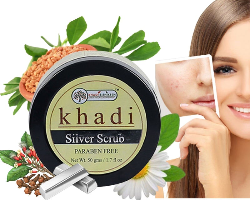 Khadi Rishikesh Herbal Silver Facial Scrub For Dead Skin & Acne Remover | Skin Lightening | Deep Exfoliation | Tan Removal Face Scrub,With Pure Silver Dust & Fenugreek,Clove,Men & Women - 50gm - Image 3
