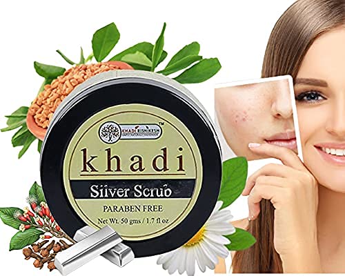 Khadi Rishikesh Herbal Silver Facial Scrub For Dead Skin & Acne Remover | Skin Lightening | Deep Exfoliation | Tan Removal Face Scrub,With Pure Silver Dust & Fenugreek,Clove,Men & Women - 50gm - Image 1