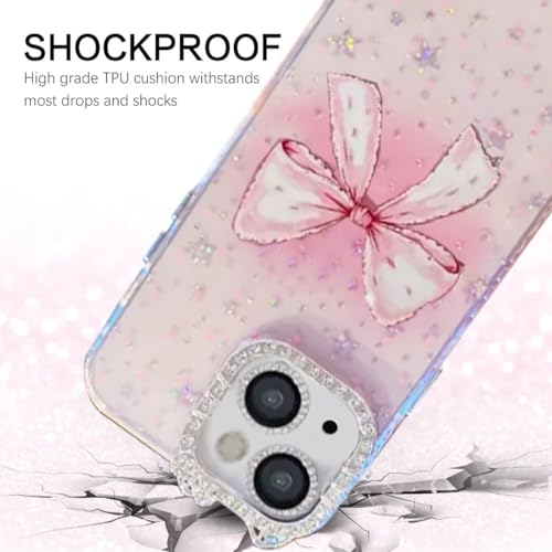 mobistyle Designed for iPhone 14 Plus,Cute Sparkling Bow Pattern Camera Protection Back Cover Case for Women Girls | iPhone 14 Plus,Pink | - Image 3