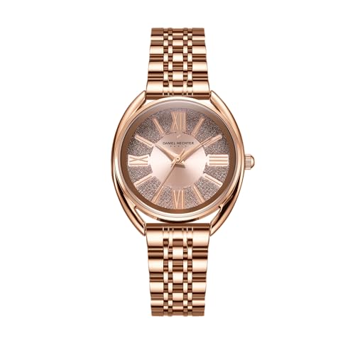 Daniel Hechter Paris Neuilly Collection Analog Watch for Women – Rose Gold Roman Indexes, Shimmer Round Dial, Stainless Steel Strap & Water Resistant - DHW2007 - Image 1