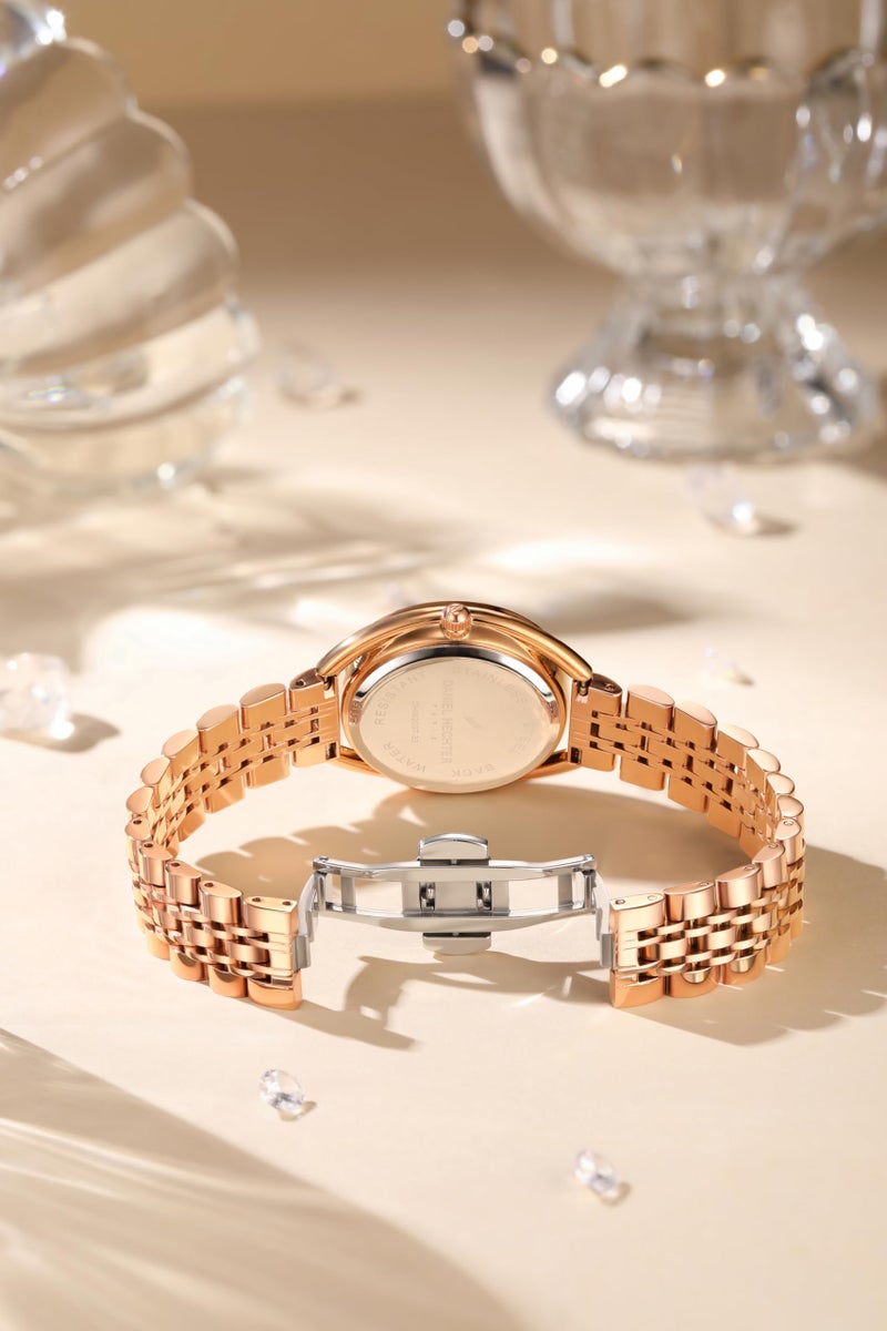 Daniel Hechter Paris Neuilly Collection Analog Watch for Women – Rose Gold Roman Indexes, Shimmer Round Dial, Stainless Steel Strap & Water Resistant - DHW2007 - Image 5