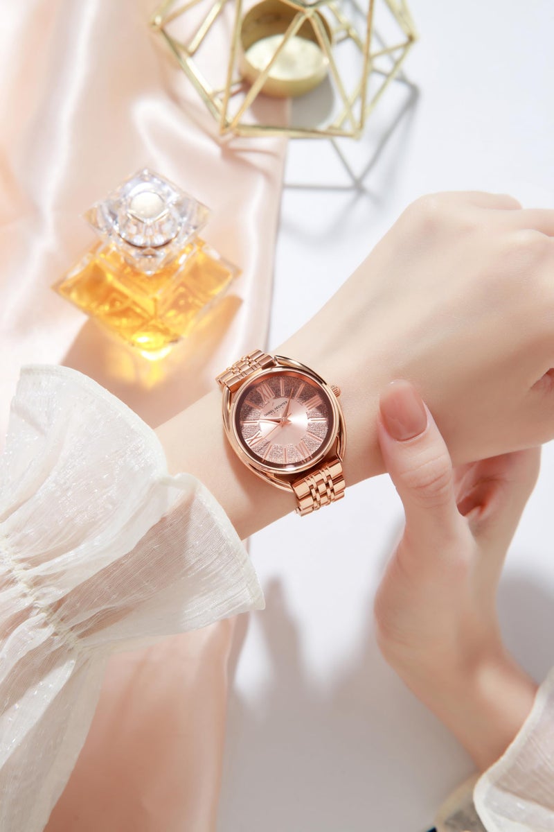 Daniel Hechter Paris Neuilly Collection Analog Watch for Women – Rose Gold Roman Indexes, Shimmer Round Dial, Stainless Steel Strap & Water Resistant - DHW2007 - Image 2