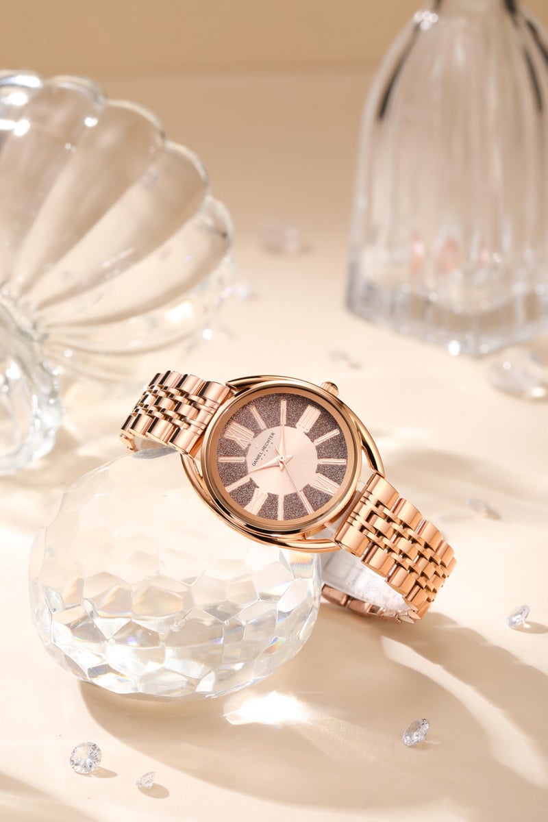 Daniel Hechter Paris Neuilly Collection Analog Watch for Women – Rose Gold Roman Indexes, Shimmer Round Dial, Stainless Steel Strap & Water Resistant - DHW2007 - Image 3