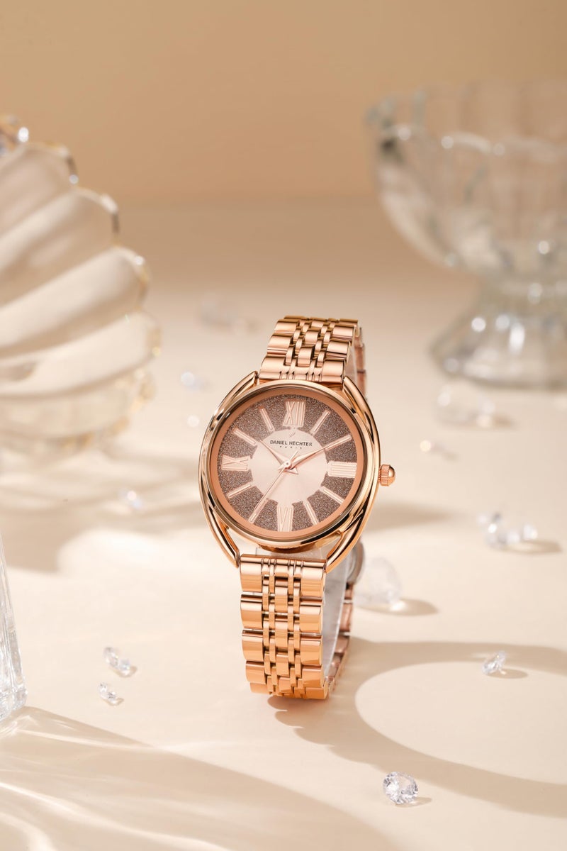 Daniel Hechter Paris Neuilly Collection Analog Watch for Women – Rose Gold Roman Indexes, Shimmer Round Dial, Stainless Steel Strap & Water Resistant - DHW2007 - Image 4
