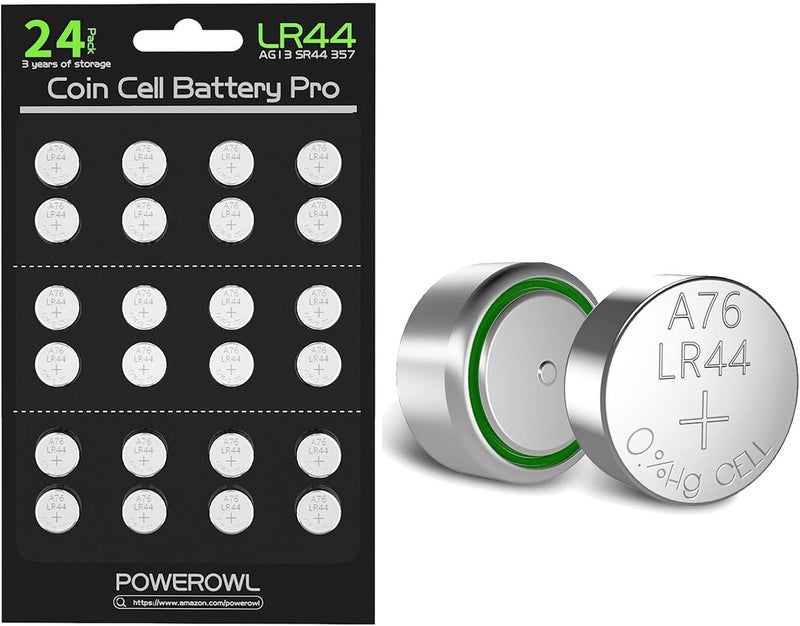 POWEROWL LR44 Batteries 24 Count, High Capacity AG13 357 303 SR44 L1154F A76 Premium Alkaline Battery 1.5V Button Coin Cell Batteries - Image 1