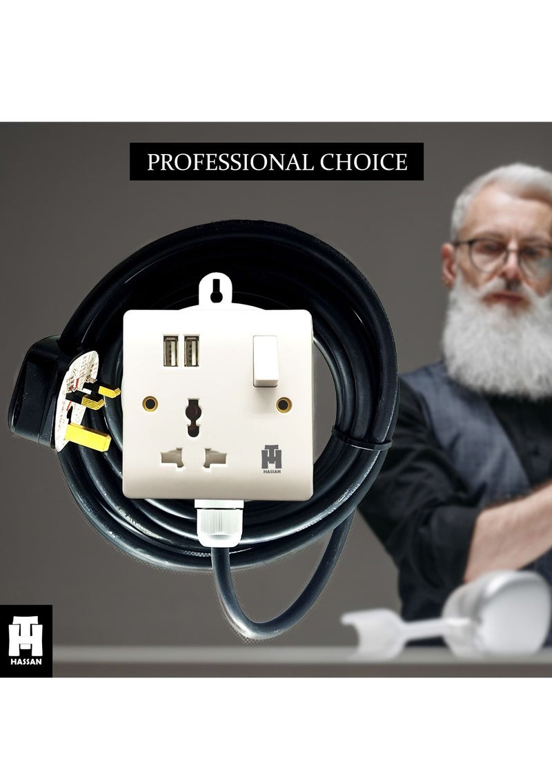 Hassan Hassan Single Socket USB Universal Power Outlet Extension with Long Power Cord  - Image 4