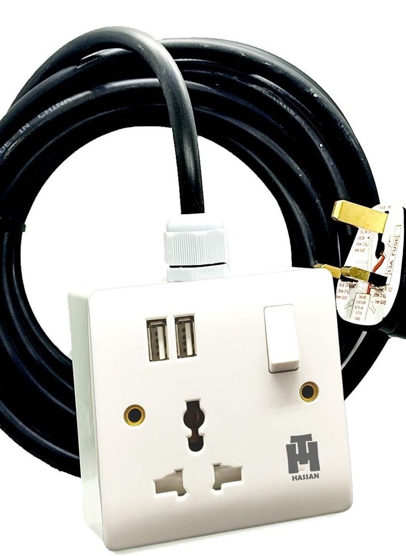 Hassan Hassan Single Socket USB Universal Power Outlet Extension with Long Power Cord  - Image 1